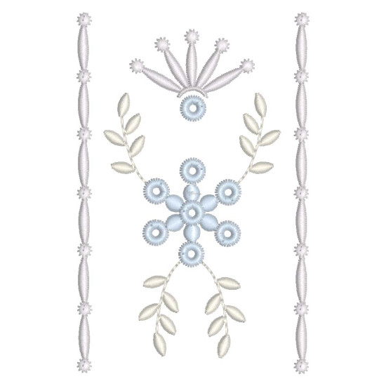  heirloom embroidery on cream silk with delicate eyelets, floral motifs, and fine satin stitches.