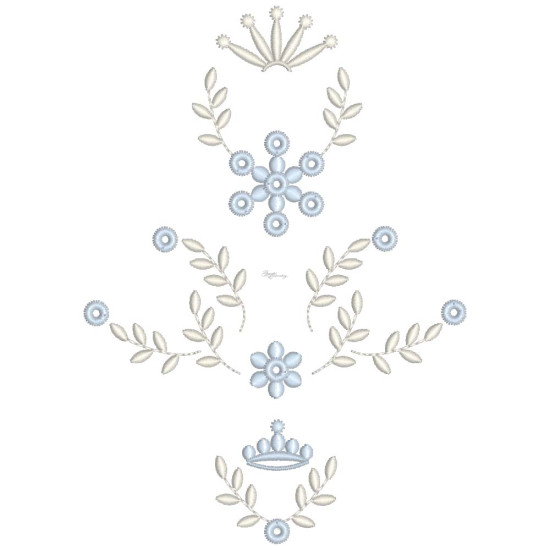  heirloom embroidery on cream silk with delicate eyelets, floral motifs, and fine satin stitches.
