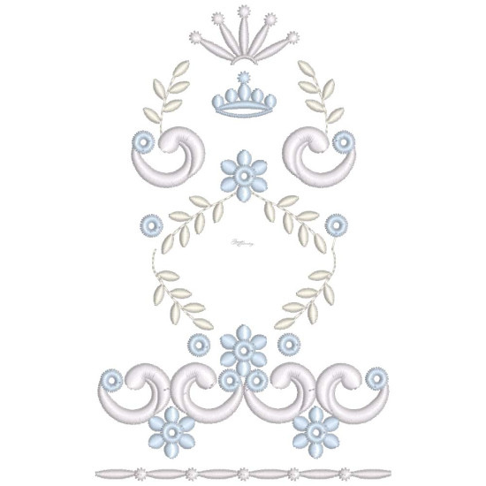  heirloom embroidery on cream silk with delicate eyelets, floral motifs, and fine satin stitches.