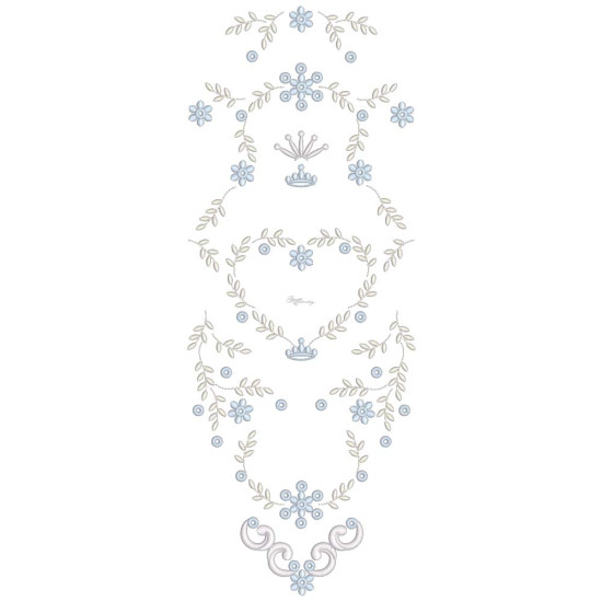  heirloom embroidery on cream silk with delicate eyelets, floral motifs, and fine satin stitches.