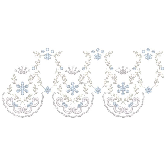  heirloom embroidery on cream silk with delicate eyelets, floral motifs, and fine satin stitches.