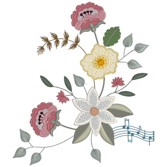 Floral machine embroidery designs with musical twist