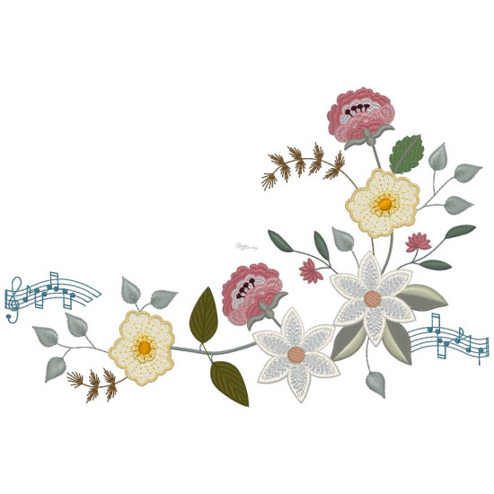 Floral machine embroidery designs with musical twist