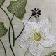 Botanical machine embroidery: hellebores, green leaves, red berries  