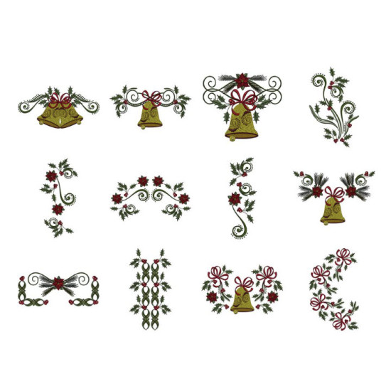 Holly Bells Christmas embroidery designs