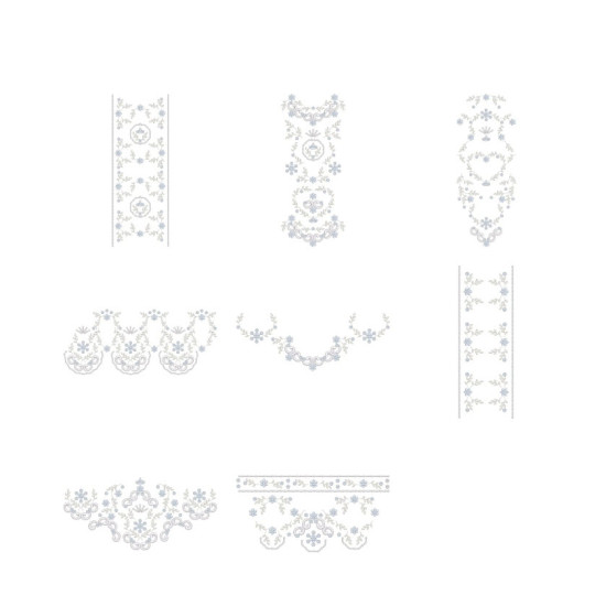  heirloom embroidery on cream silk with delicate eyelets, floral motifs, and fine satin stitches.