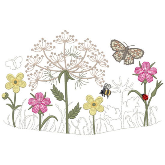 Summer meadows botanical machine embroidery
